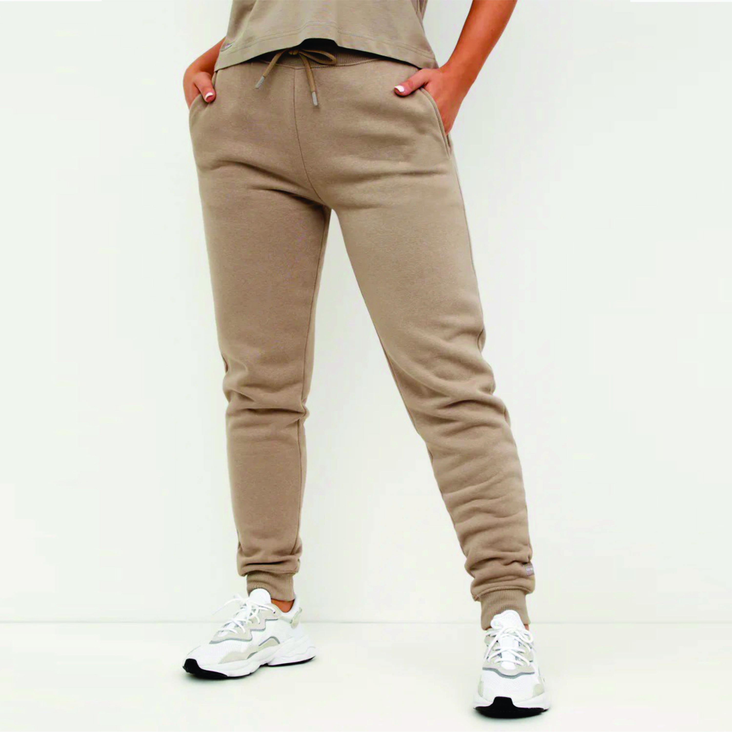 Women's Taupe Oversized Jogger Tracksuit Bottoms 65% Cotton 35% Polyester Soft Jersey Fabric with Quick Dry & Ribbed Cuffs Basis