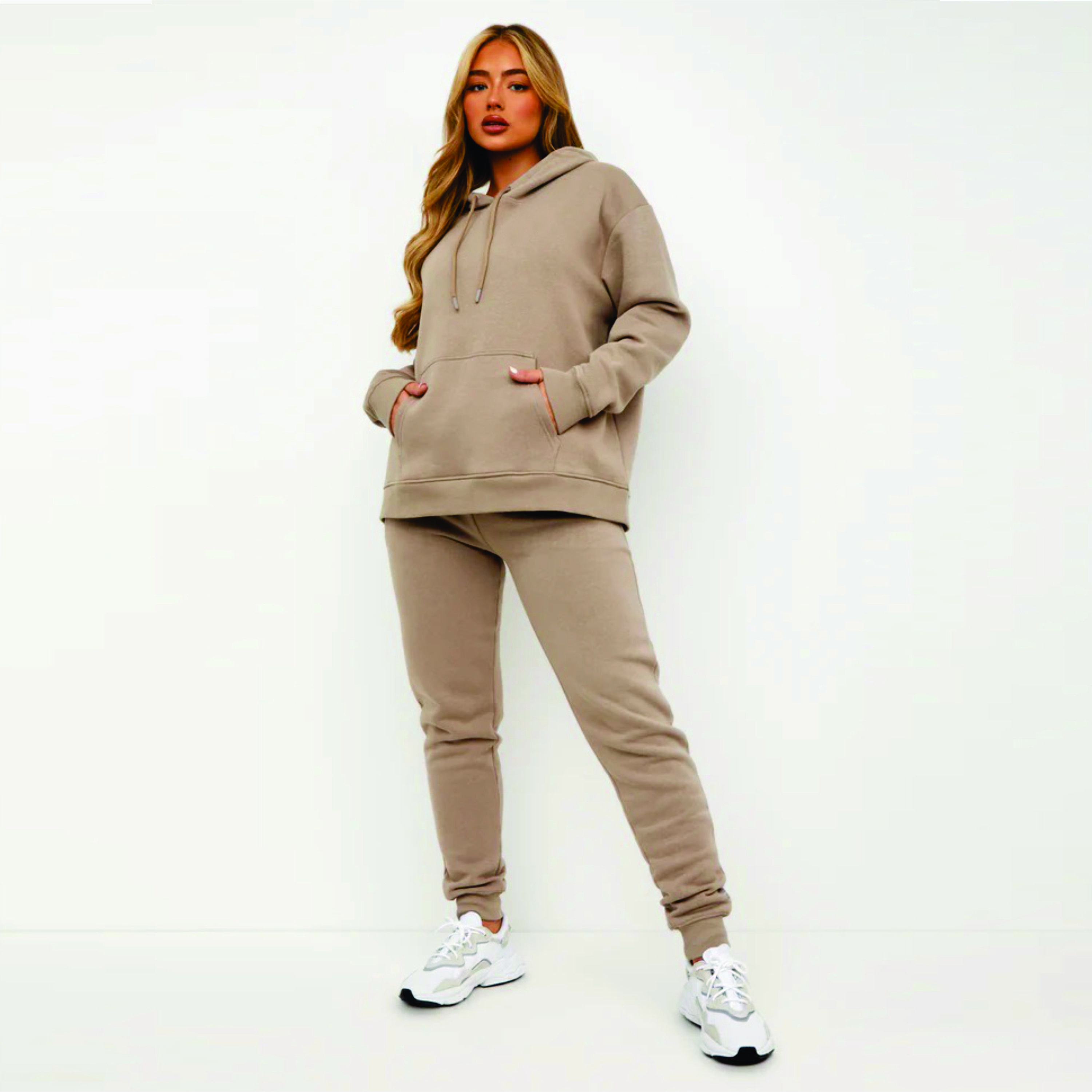 Women's Taupe Oversized Jogger Tracksuit Bottoms 65% Cotton 35% Polyester Soft Jersey Fabric with Quick Dry & Ribbed Cuffs Basis