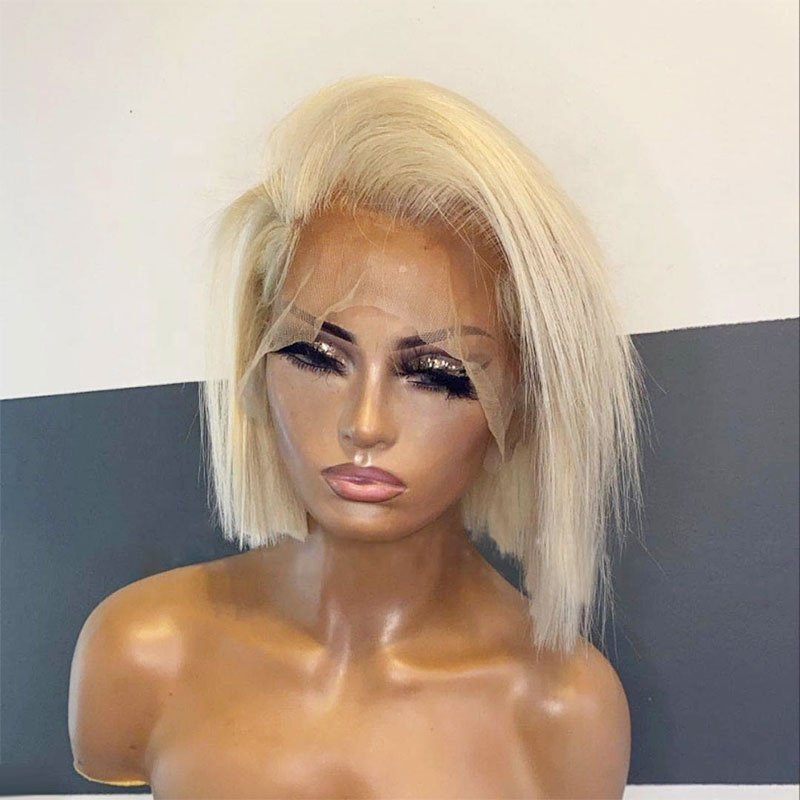 Luxury 613 Blonde Lace Front Wig 100% Human Virgin Hair Platinum Blonde Short Bob Straight Wig With Pre Plucked Hairline
