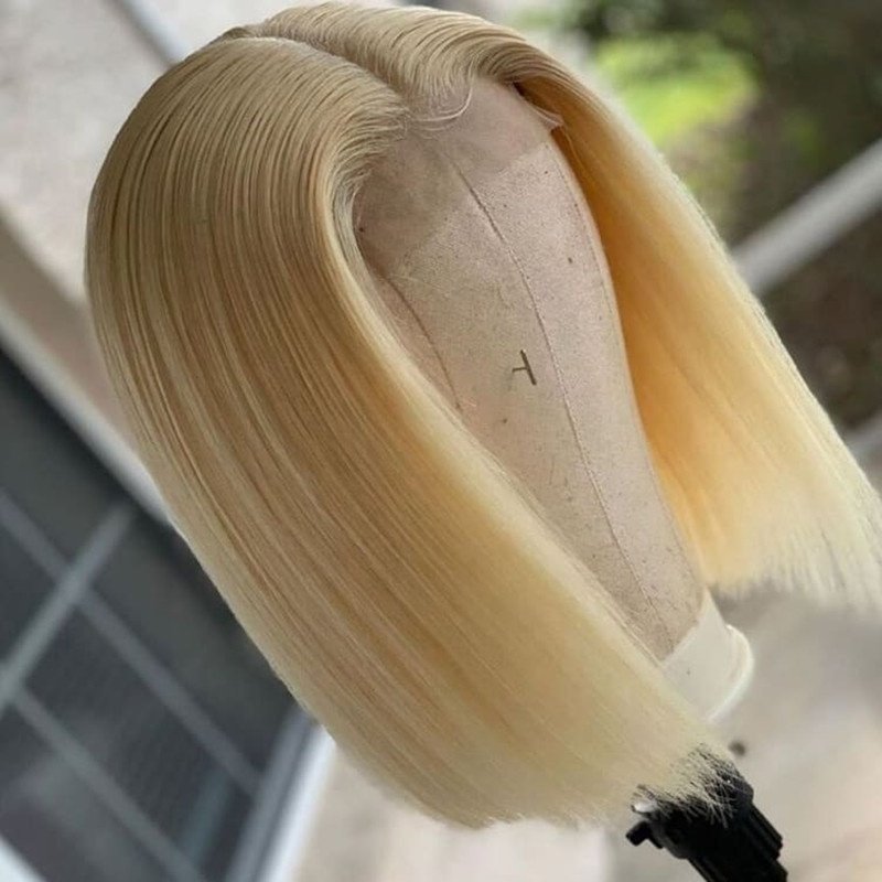 Luxury 613 Blonde Lace Front Wig 100% Human Virgin Hair Platinum Blonde Short Bob Straight Wig With Pre Plucked Hairline