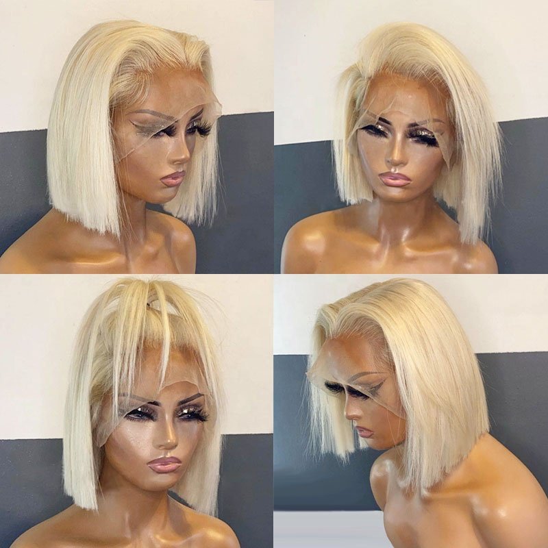 Luxury 613 Blonde Lace Front Wig 100% Human Virgin Hair Platinum Blonde Short Bob Straight Wig With Pre Plucked Hairline