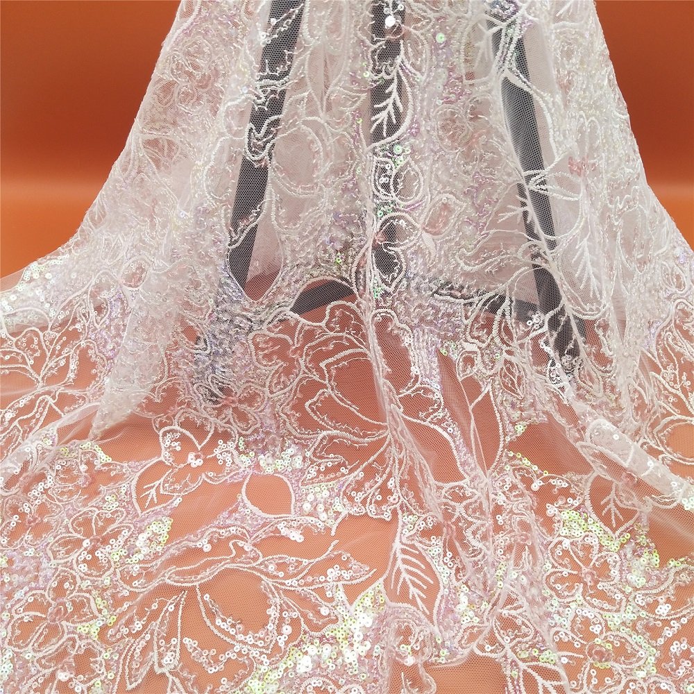Factory Multi-colored White Sequin Embroidery fabric Fashion wedding dress dress Home decor Lace fabric