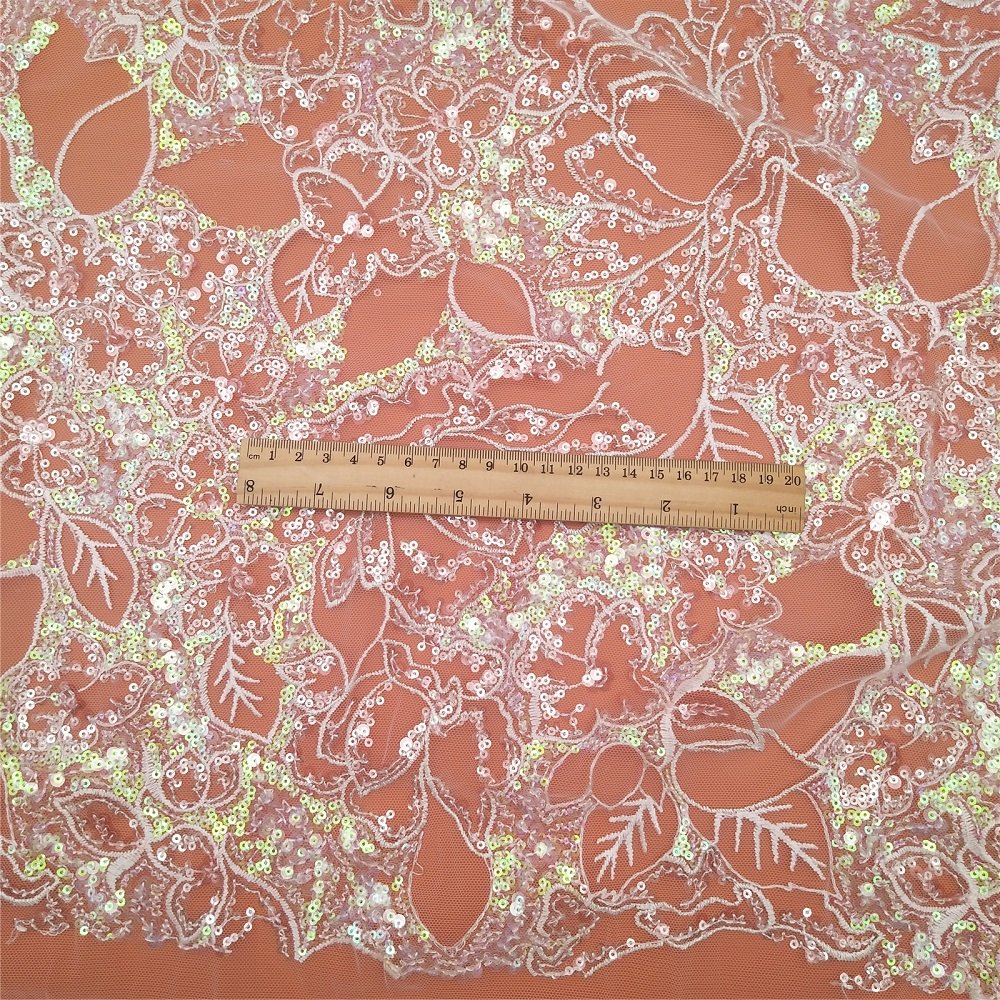 Factory Multi-colored White Sequin Embroidery fabric Fashion wedding dress dress Home decor Lace fabric