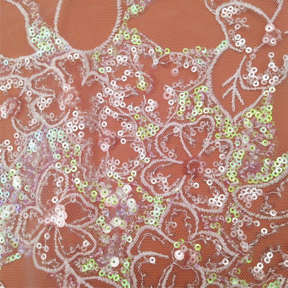 Factory Multi-colored White Sequin Embroidery fabric Fashion wedding dress dress Home decor Lace fabric