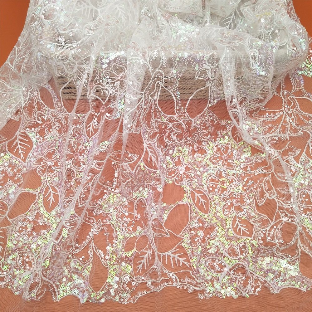 Factory Multi-colored White Sequin Embroidery fabric Fashion wedding dress dress Home decor Lace fabric