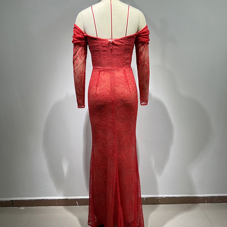 Sexy Backless Slim Tight Long Sleeve Bodycon Celebrity Party Ruffle Lace Dresses Women Elegant