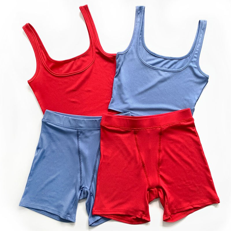 Two piece short set unisex custom logo loungewear pink tank top women sets dupe brand 2 piece ribbed outfits