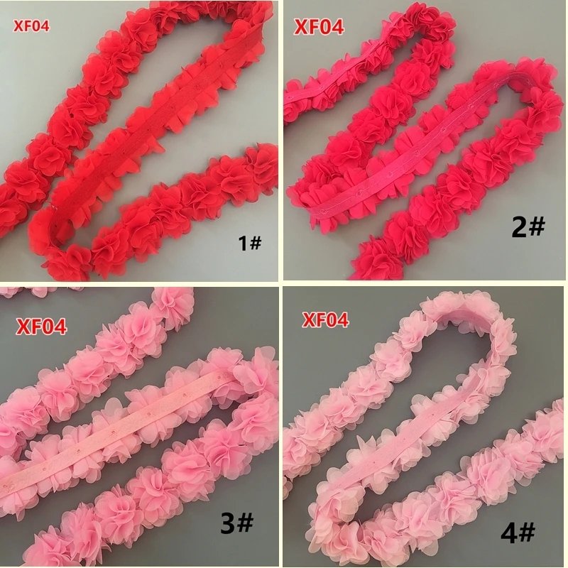 3D chiffon flower DIY 5cm wide lace trim lace ribbon decorative clothing and wedding accessories XF04 26 flowers per yard