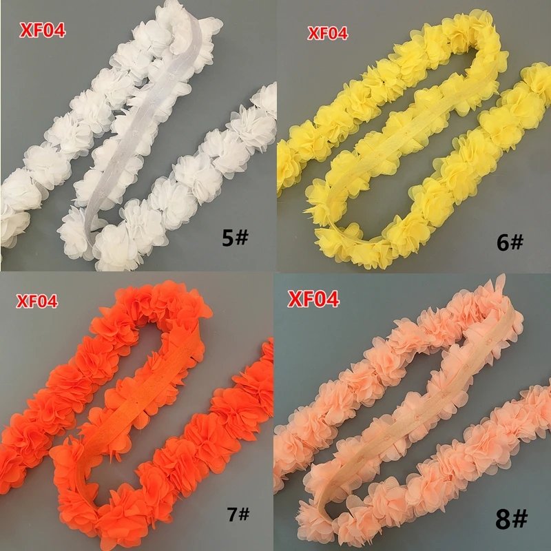 3D chiffon flower DIY 5cm wide lace trim lace ribbon decorative clothing and wedding accessories XF04 26 flowers per yard