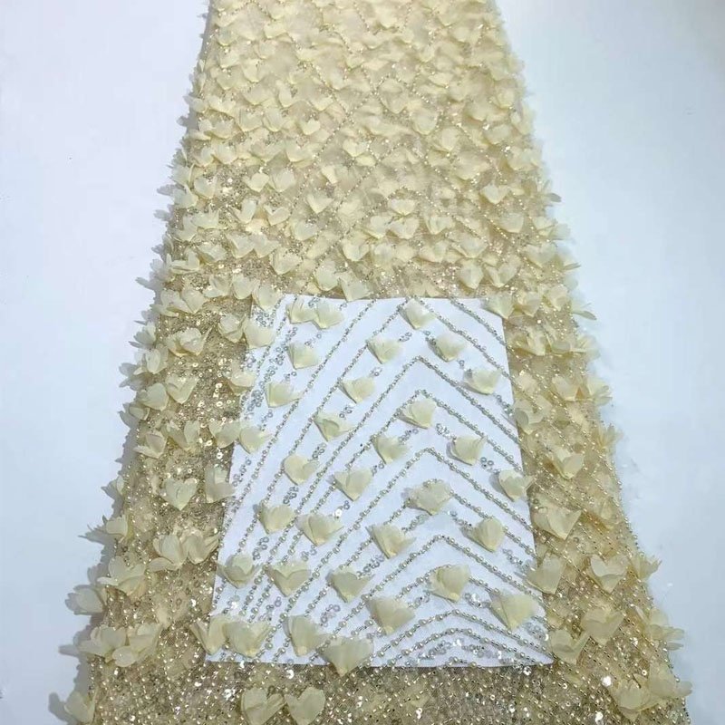 Wholesale Price Beaded Lace Fabric 3D Floral Design Blue Sequin Lace Fabric for Evening Dress