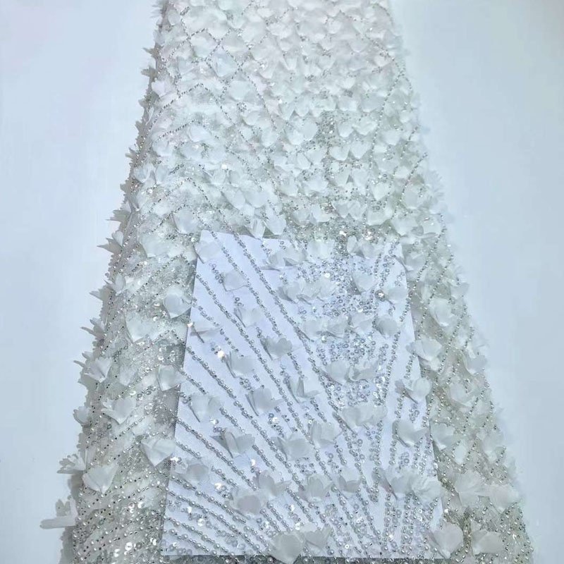 Wholesale Price Beaded Lace Fabric 3D Floral Design Blue Sequin Lace Fabric for Evening Dress