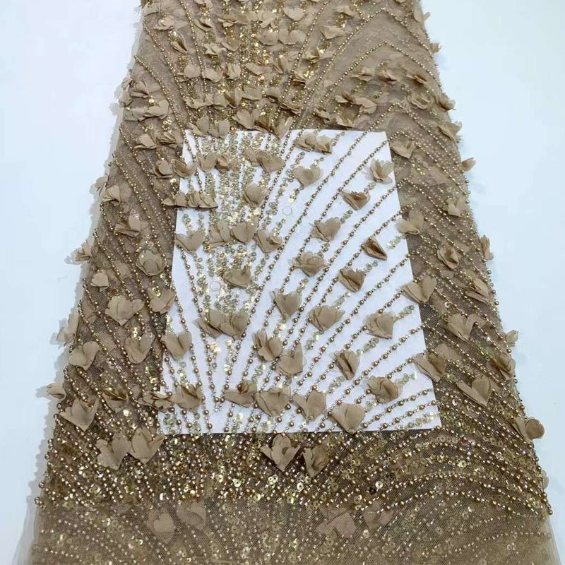 Wholesale Price Beaded Lace Fabric 3D Floral Design Blue Sequin Lace Fabric for Evening Dress