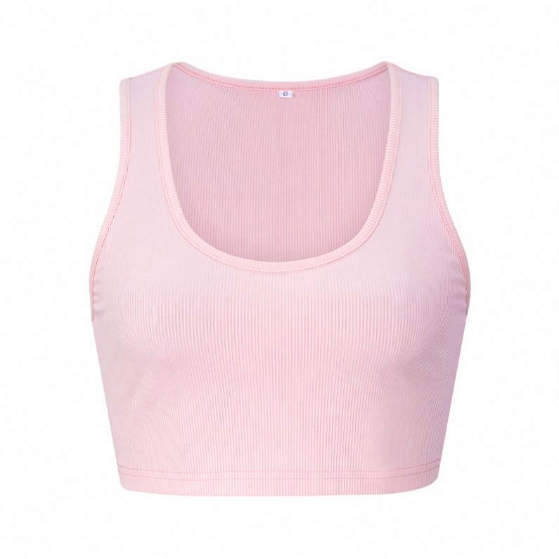 Sexy Sleeveless Solid Color Sexy U-Neck Knitted Pit Stripe Tank Top T-Shirt
