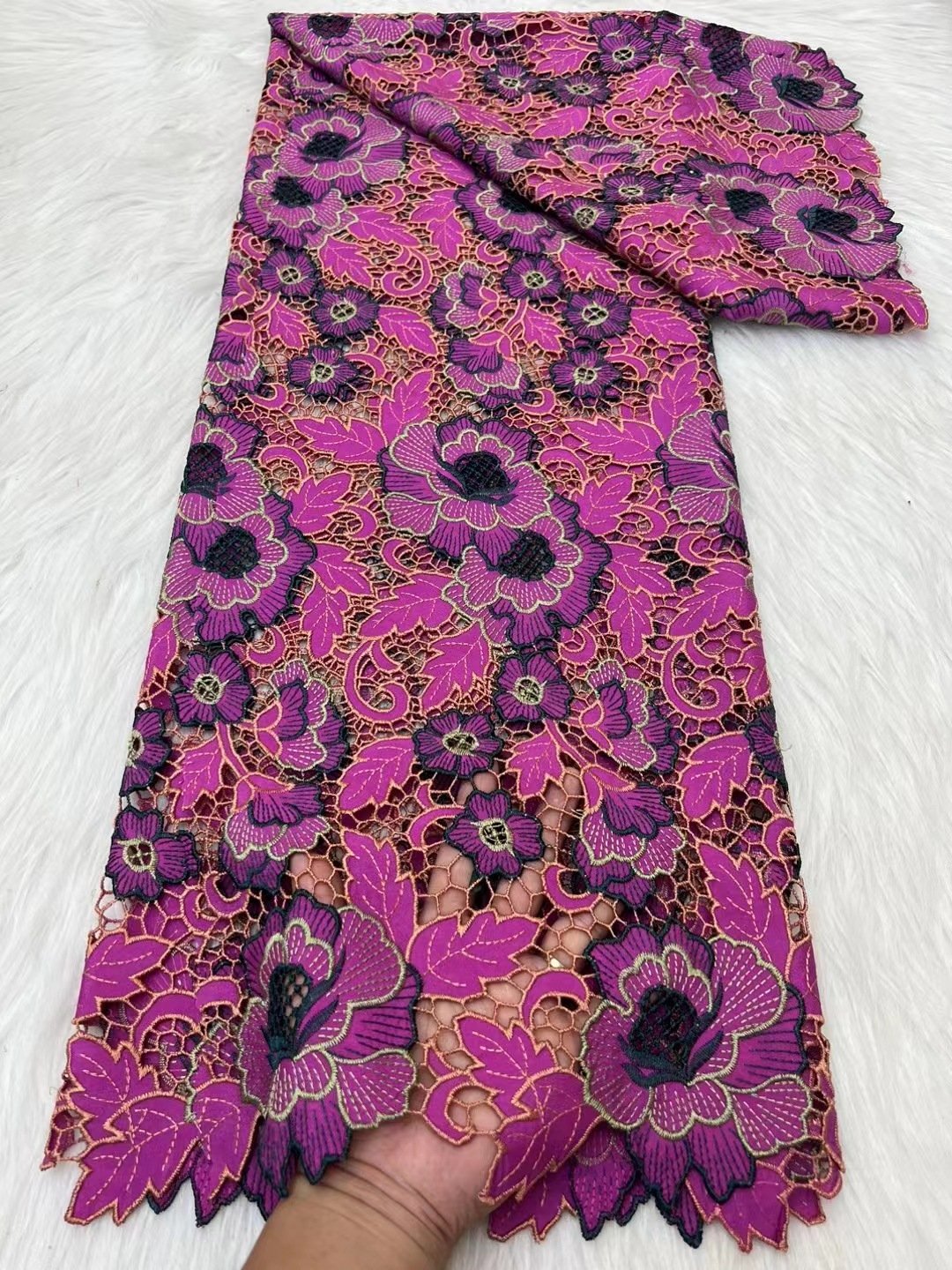 Width 130 cm Polyester stretchy Embroidery chiffon Nigerian Fabric laser Lace Fabric for wedding Dress cheongsam