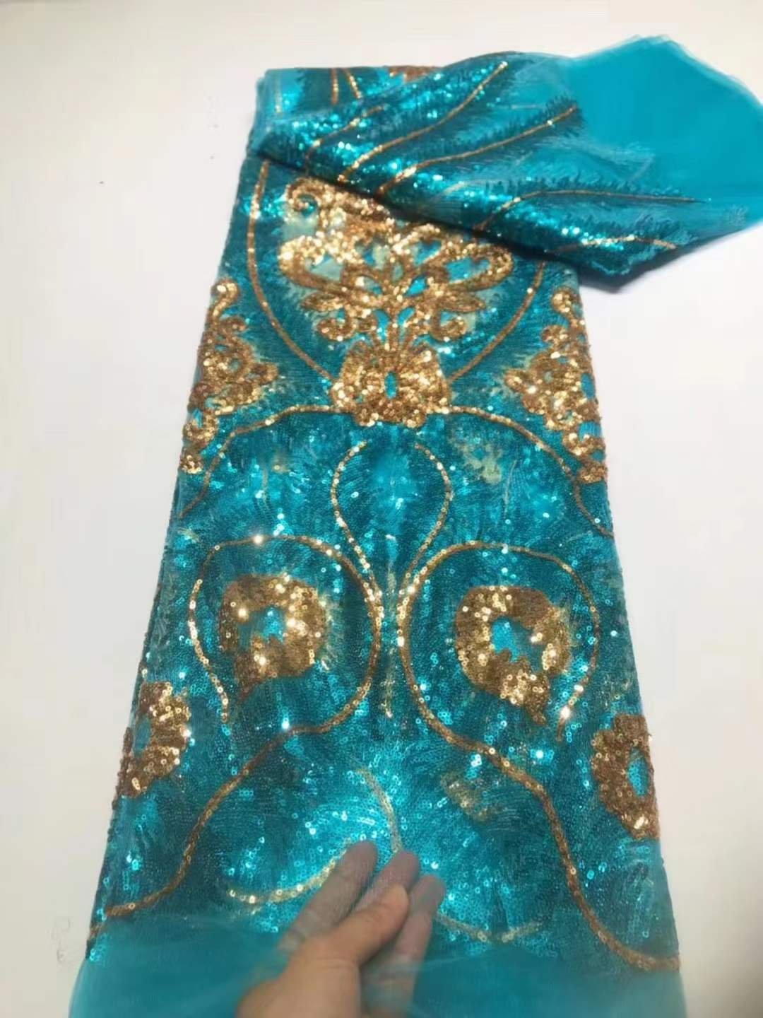 Sequins Tube Flower Embroidery Lace Material Wedding Evening Dress Party Lace Polyester Sequins Lace Fabrics