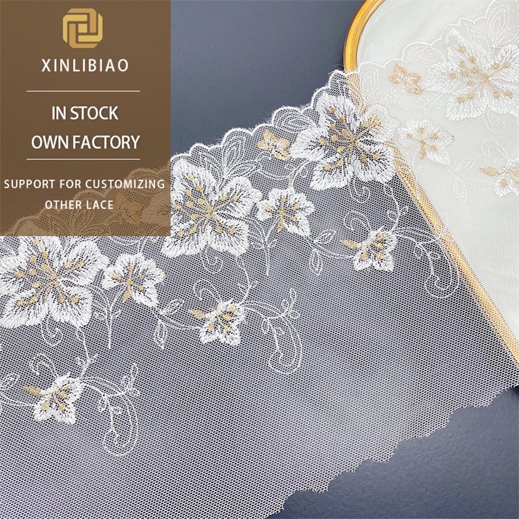 Large Flower Accessories Two-Color Golden Mesh Embroidery Dress Mesh Gold Thread Embroidered Lace Wide Milk Silk For Wedding