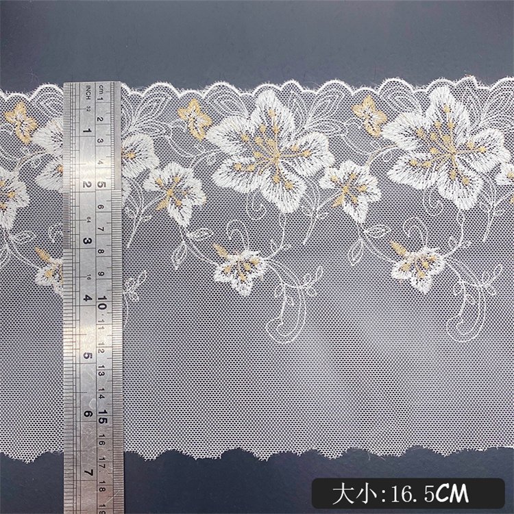 Large Flower Accessories Two-Color Golden Mesh Embroidery Dress Mesh Gold Thread Embroidered Lace Wide Milk Silk For Wedding