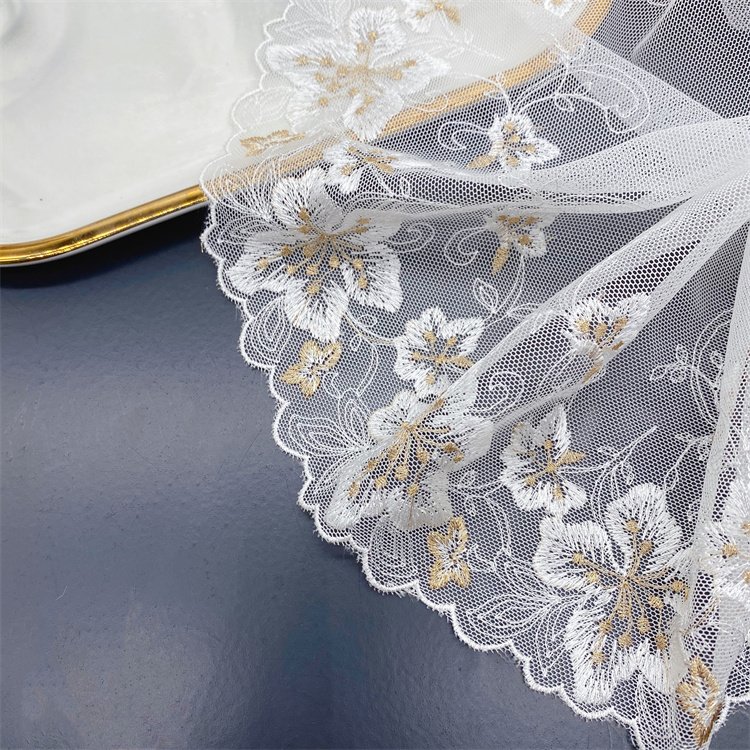 Large Flower Accessories Two-Color Golden Mesh Embroidery Dress Mesh Gold Thread Embroidered Lace Wide Milk Silk For Wedding