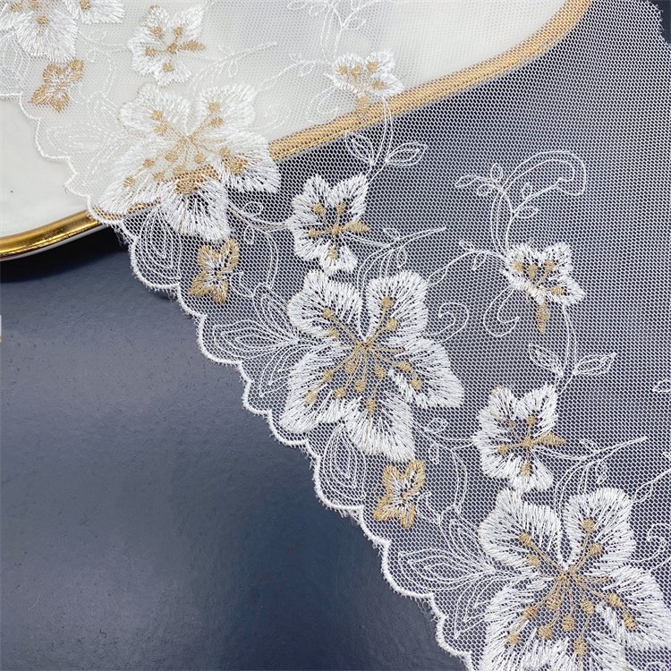 Large Flower Accessories Two-Color Golden Mesh Embroidery Dress Mesh Gold Thread Embroidered Lace Wide Milk Silk For Wedding