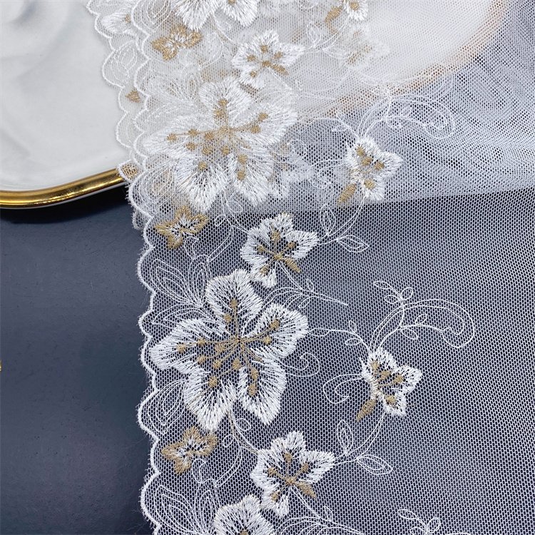 Large Flower Accessories Two-Color Golden Mesh Embroidery Dress Mesh Gold Thread Embroidered Lace Wide Milk Silk For Wedding