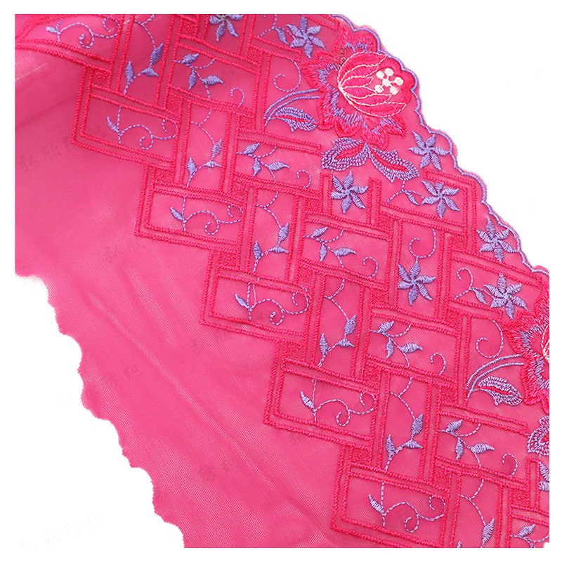 New Design Customized Rose Blossom Pattern Red 20cm Lace Embroidery fabric for mesh