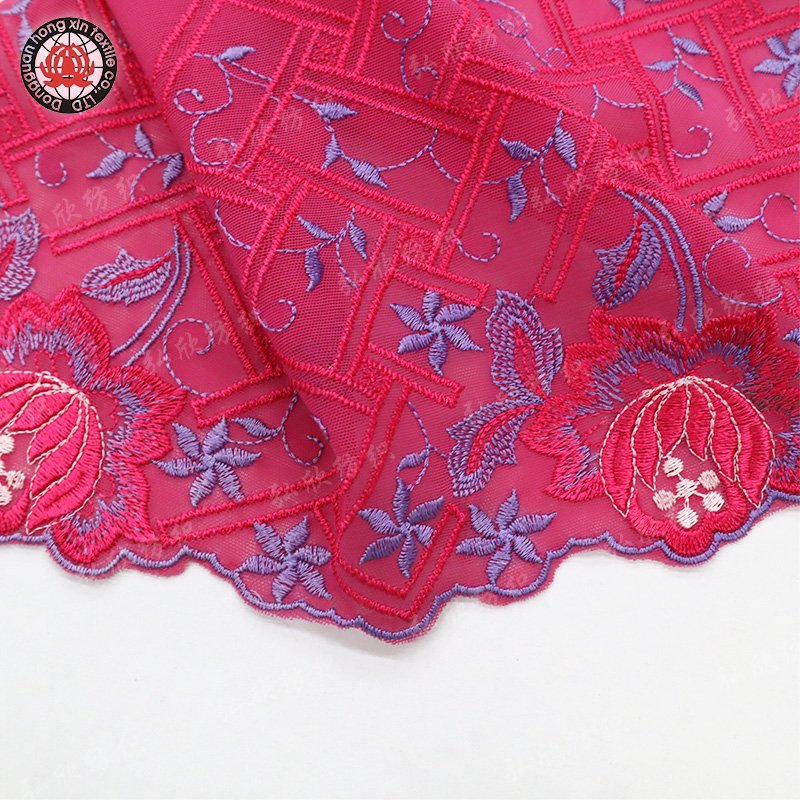 New Design Customized Rose Blossom Pattern Red 20cm Lace Embroidery fabric for mesh