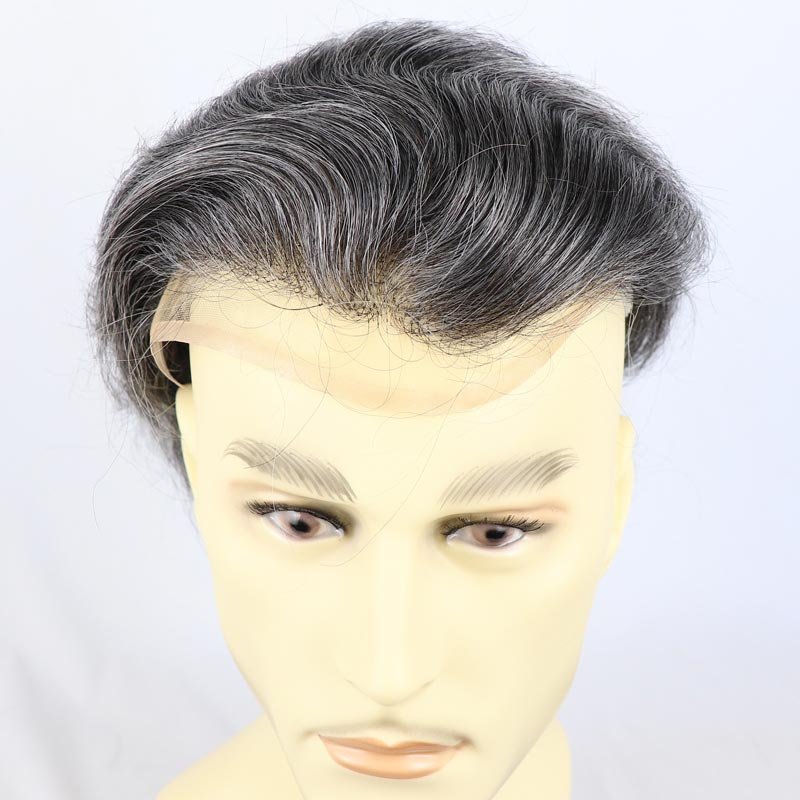 1B40 Human Hair Toupee for Men 40% Gray Hair Wholesale French Lace Mens Toupee with Synthetical Hair