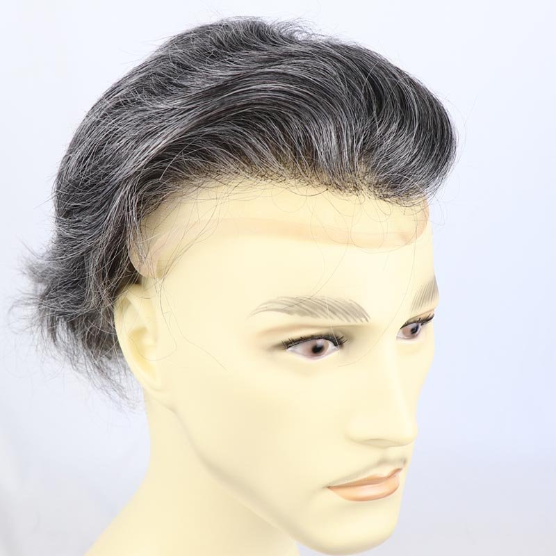 1B40 Human Hair Toupee for Men 40% Gray Hair Wholesale French Lace Mens Toupee with Synthetical Hair