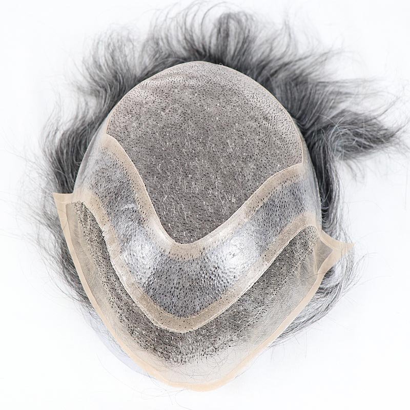 1B40 Human Hair Toupee for Men 40% Gray Hair Wholesale French Lace Mens Toupee with Synthetical Hair