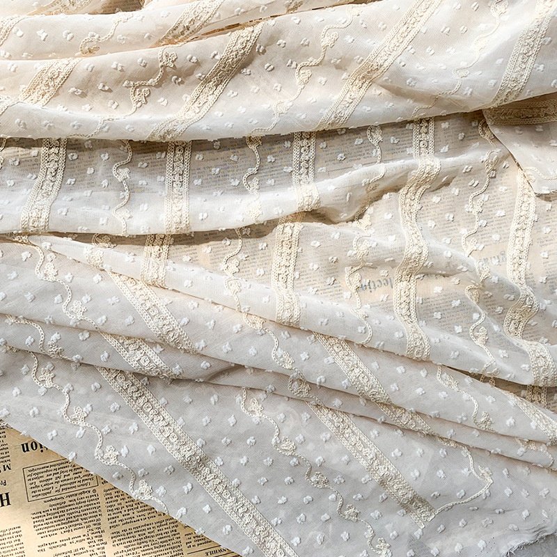 Wholesale new design striped embroidery thread chiffon lace fabric wedding dress for party spring summer woven jacquard fabric