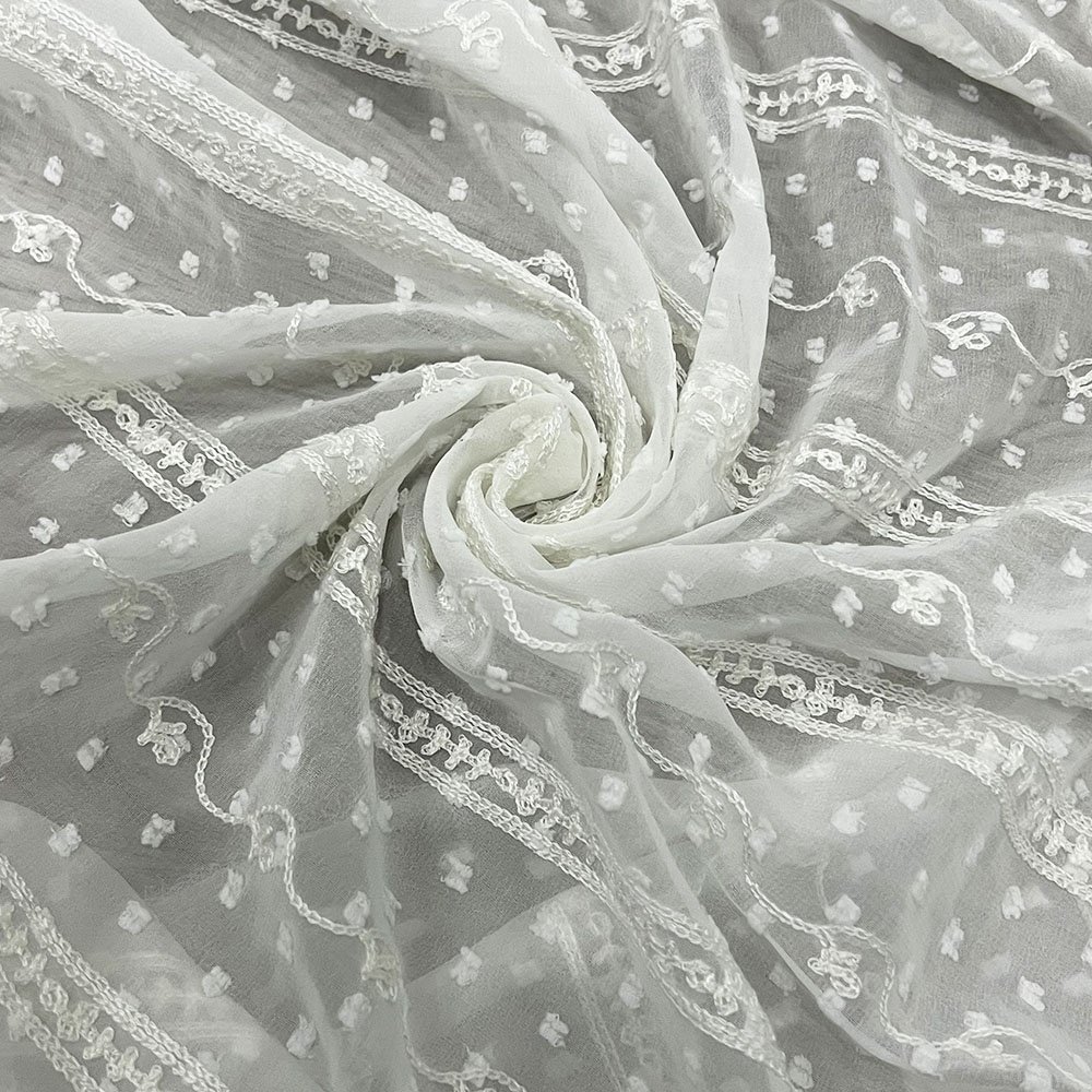 Wholesale new design striped embroidery thread chiffon lace fabric wedding dress for party spring summer woven jacquard fabric