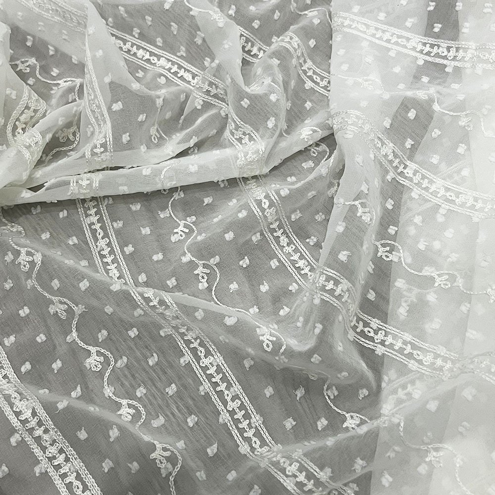 Wholesale new design striped embroidery thread chiffon lace fabric wedding dress for party spring summer woven jacquard fabric