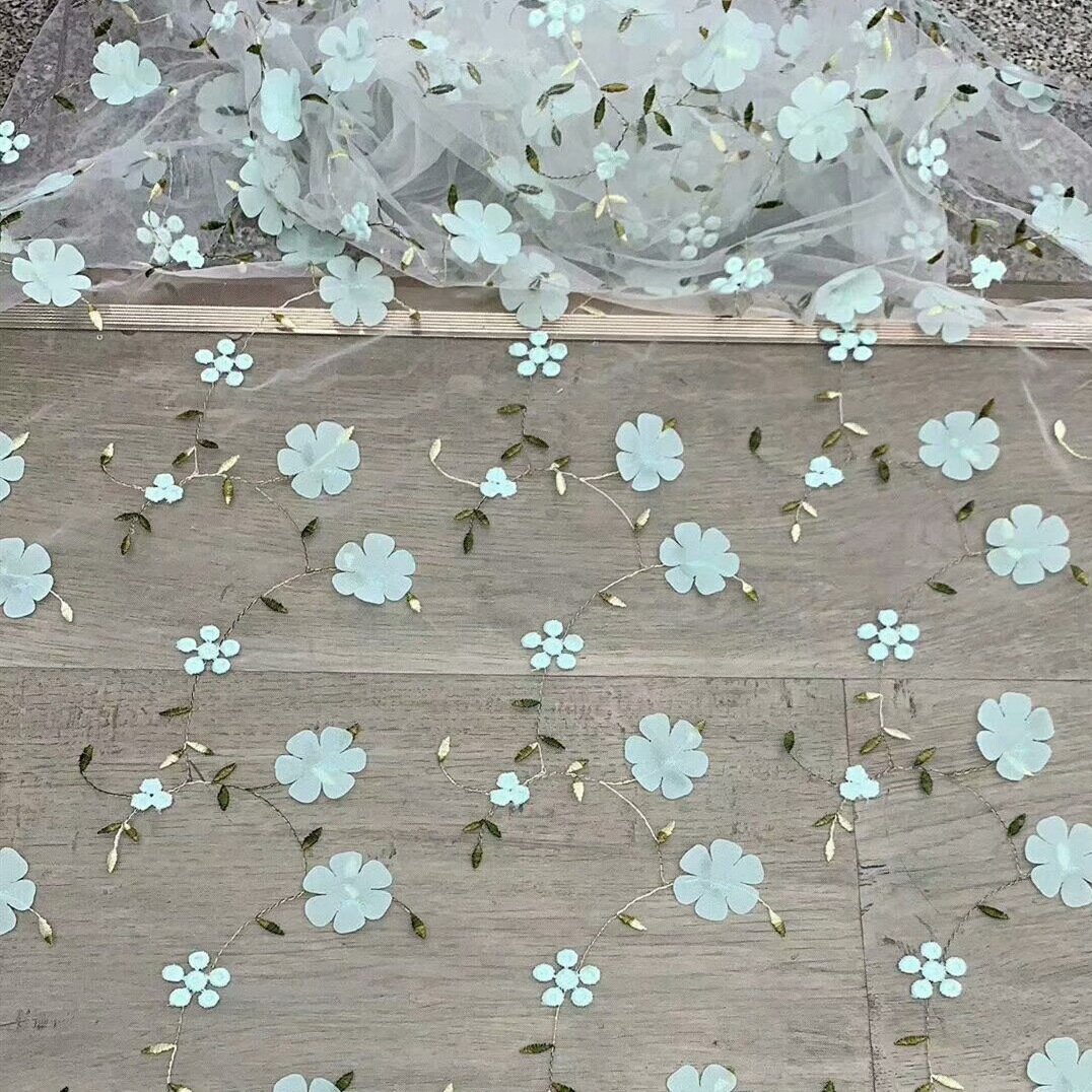 Hot Sale 90*150cm Diy Handmade Shabby Wedding 3D Flower Embroidered Mesh Lace Fabric for Dress Sewing Supplies Crafts