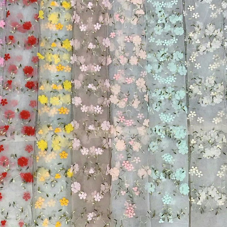Hot Sale 90*150cm Diy Handmade Shabby Wedding 3D Flower Embroidered Mesh Lace Fabric for Dress Sewing Supplies Crafts