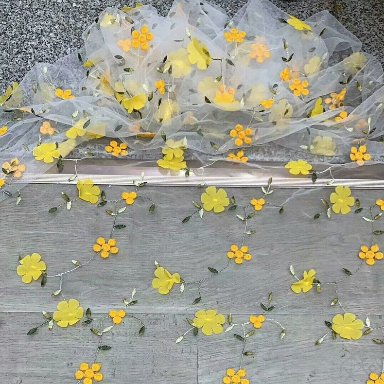 Hot Sale 90*150cm Diy Handmade Shabby Wedding 3D Flower Embroidered Mesh Lace Fabric for Dress Sewing Supplies Crafts
