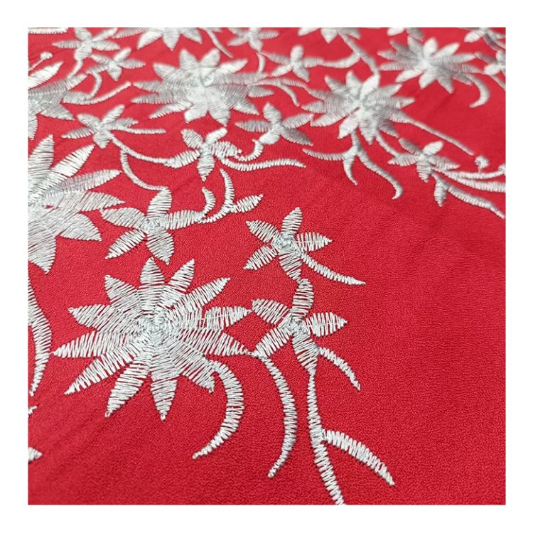 woven 92%polyester 8%spandex plain dyed moss crepe embroidery fabric for women dress and garment