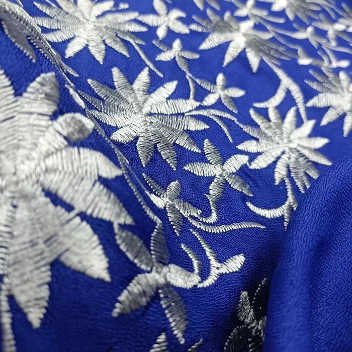 woven 92%polyester 8%spandex plain dyed moss crepe embroidery fabric for women dress and garment