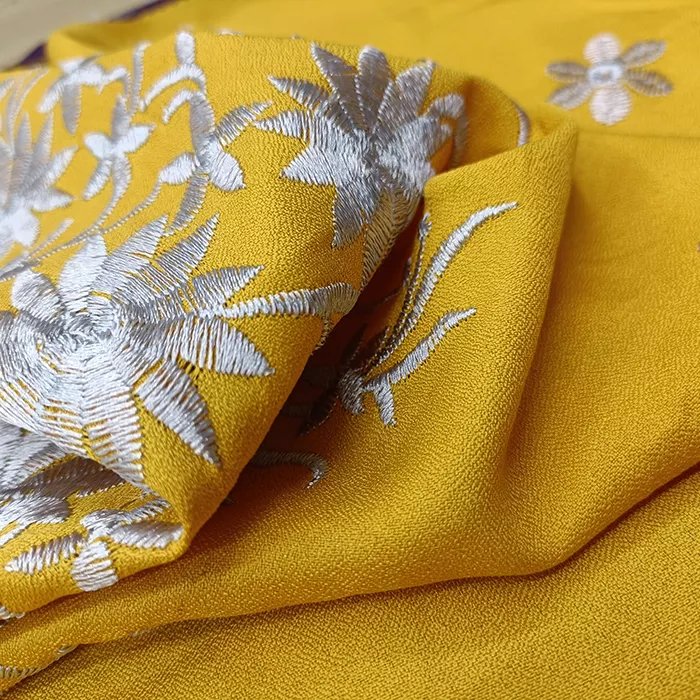 woven 92%polyester 8%spandex plain dyed moss crepe embroidery fabric for women dress and garment