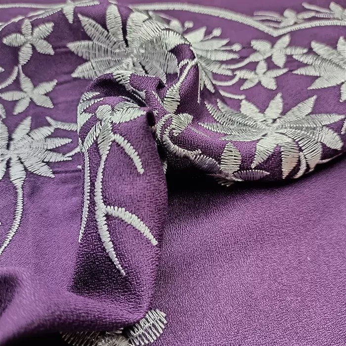 woven 92%polyester 8%spandex plain dyed moss crepe embroidery fabric for women dress and garment