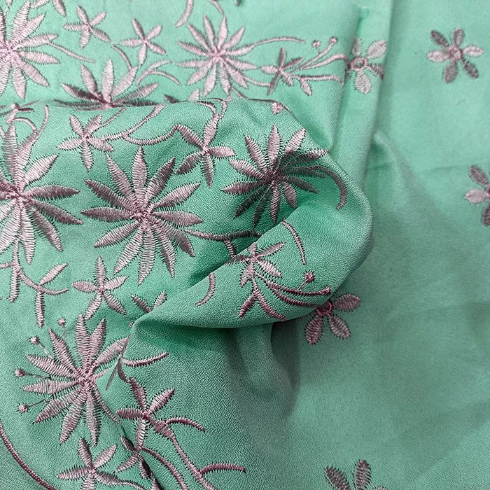 woven 92%polyester 8%spandex plain dyed moss crepe embroidery fabric for women dress and garment
