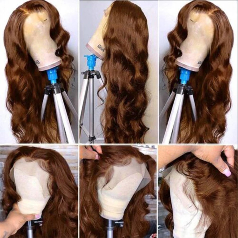 Chocolate Brown Wigs Full Lace Front Human Hair Wigs Pre Plucked Brazilian Virgin Hair Glueless Wavy Lace Wigs for Woman