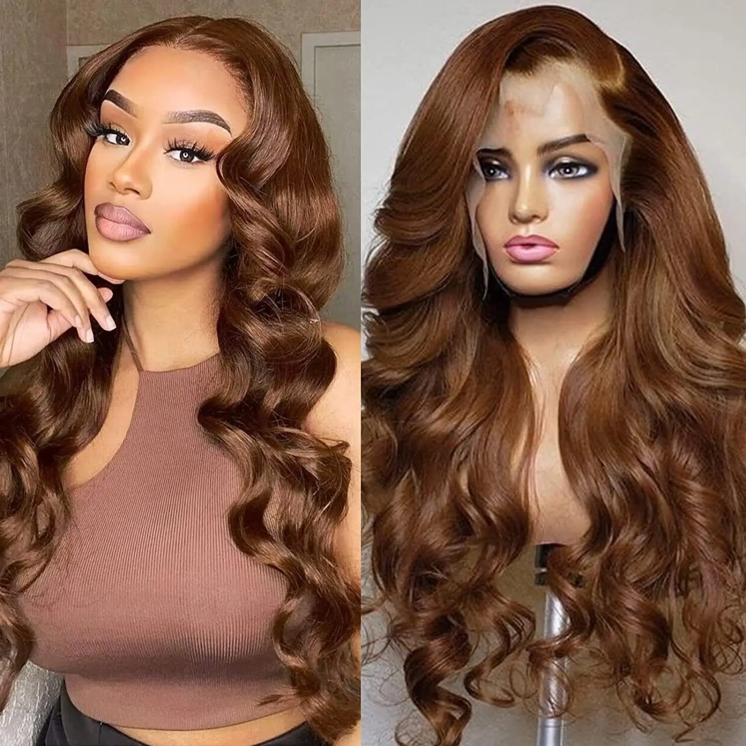 Chocolate Brown Wigs Full Lace Front Human Hair Wigs Pre Plucked Brazilian Virgin Hair Glueless Wavy Lace Wigs for Woman