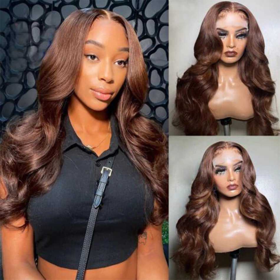 Chocolate Brown Wigs Full Lace Front Human Hair Wigs Pre Plucked Brazilian Virgin Hair Glueless Wavy Lace Wigs for Woman