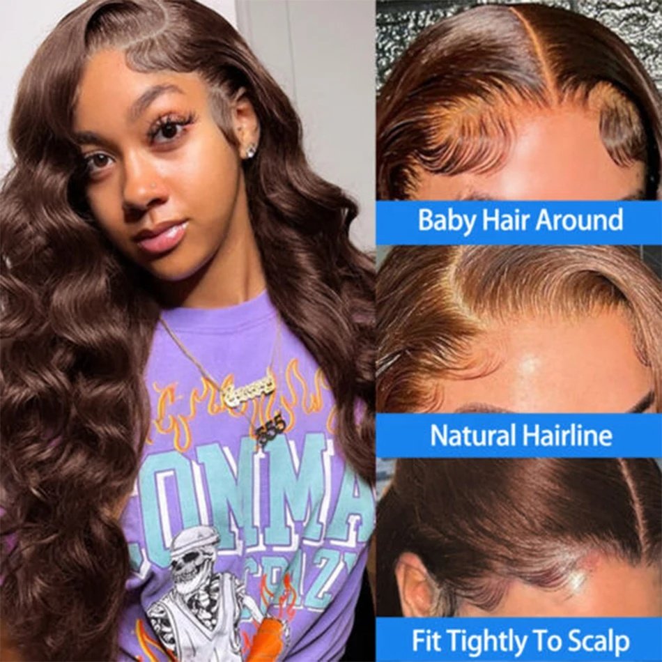 Chocolate Brown Wigs Full Lace Front Human Hair Wigs Pre Plucked Brazilian Virgin Hair Glueless Wavy Lace Wigs for Woman
