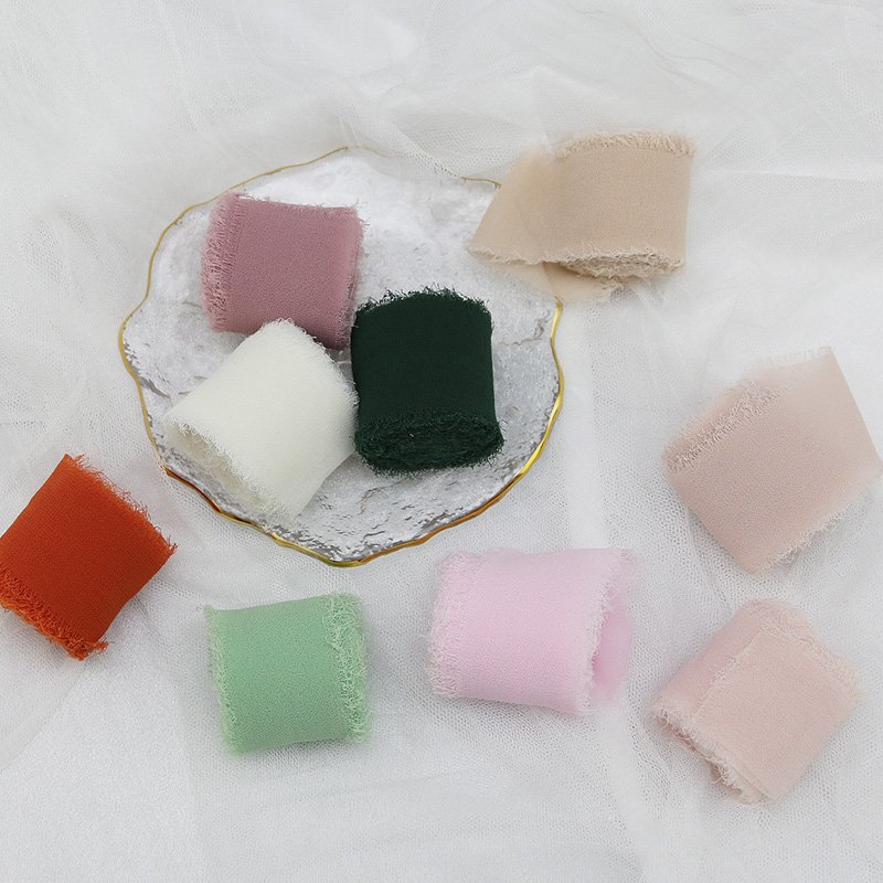 (5meters/roll)35mm Chiffon Raw Edge Ribbon Fragmented Lace Handmade Gift Packaging Wedding Decoration Handicraft Production Bow