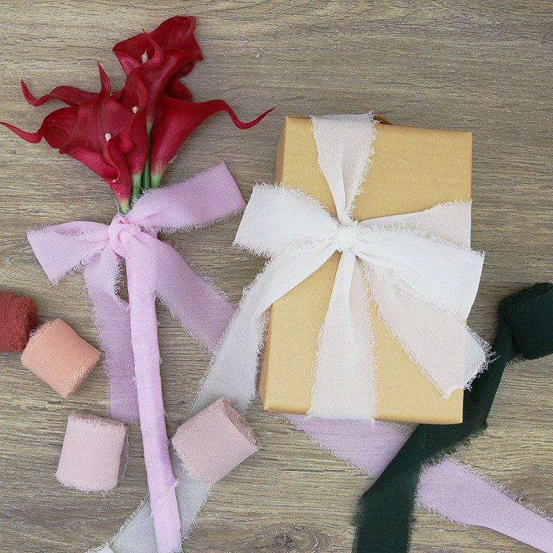 (5meters/roll)35mm Chiffon Raw Edge Ribbon Fragmented Lace Handmade Gift Packaging Wedding Decoration Handicraft Production Bow