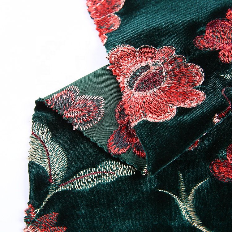 HA-15295 Competitive price multi color wholesale dress green embroidery velvet fabric embroidery