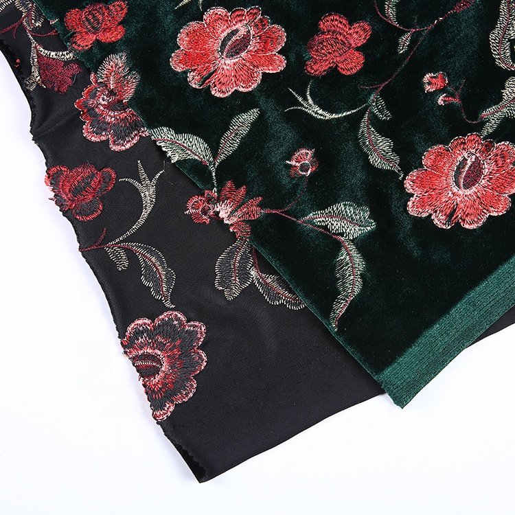 HA-15295 Competitive price multi color wholesale dress green embroidery velvet fabric embroidery