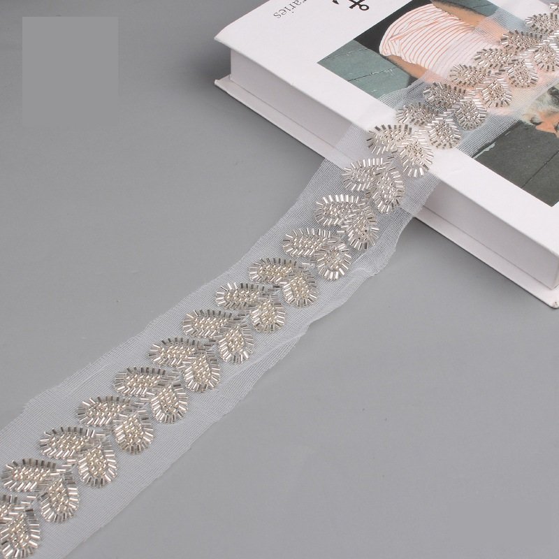 Diy Home Textile Sewing Accessories Lace Fabric Embroidery Heavy Beaded Mesh Shoes Bag Costume Webbing Tulle Glass Beads Trim