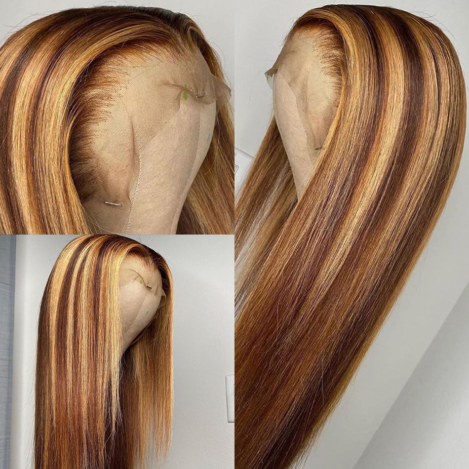 P4/27# Remy Human hair 13x4 lace front wig Straight Body Wave Deep Curly Water Highlight Lace Frontal Wigs 30 inch